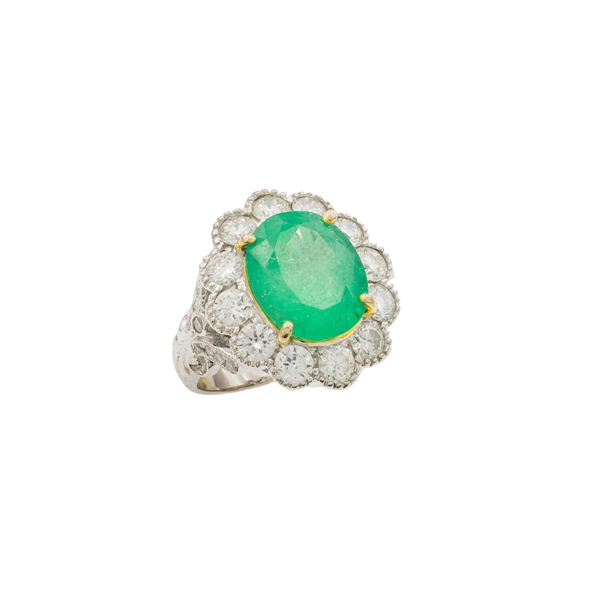 Anello in oro bianco 18kt smeraldo colombiano naturale