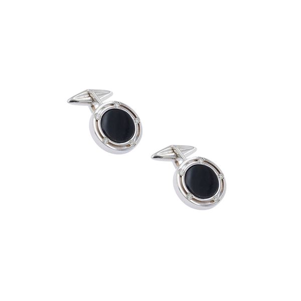 Gemelli in oro bianco 18kt onice nero e diamanti
