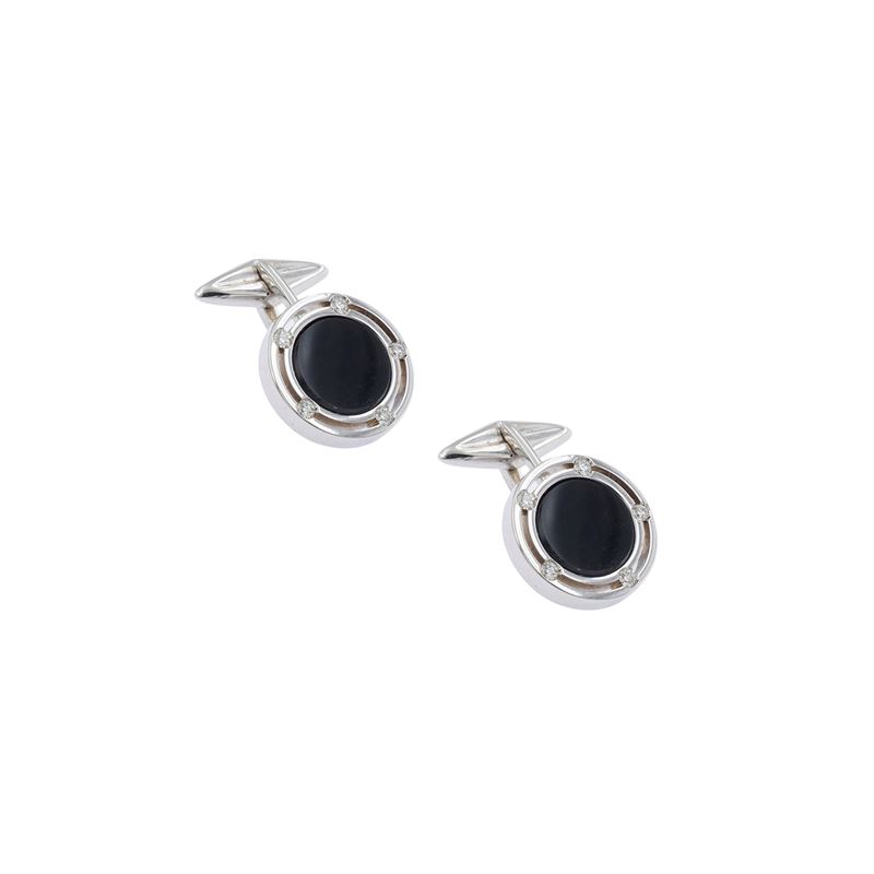 Gemelli in Oro Bianco 18kt Onice Nero e Diamanti