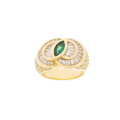 Anello in Oro Giallo 18kt Smeraldo Naturale e Diamanti