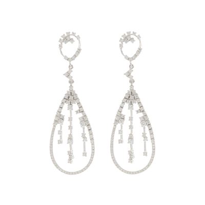 Orecchini pendenti, oro bianco 18 kt e diamanti, taglio brillante