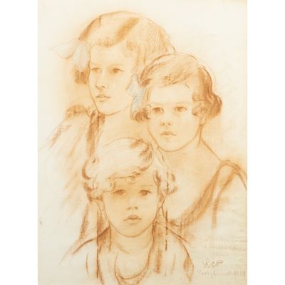 Ritratti di Letizia, Valeria e Sandro Samuelli, 1929, sanguigna e pastello su carta