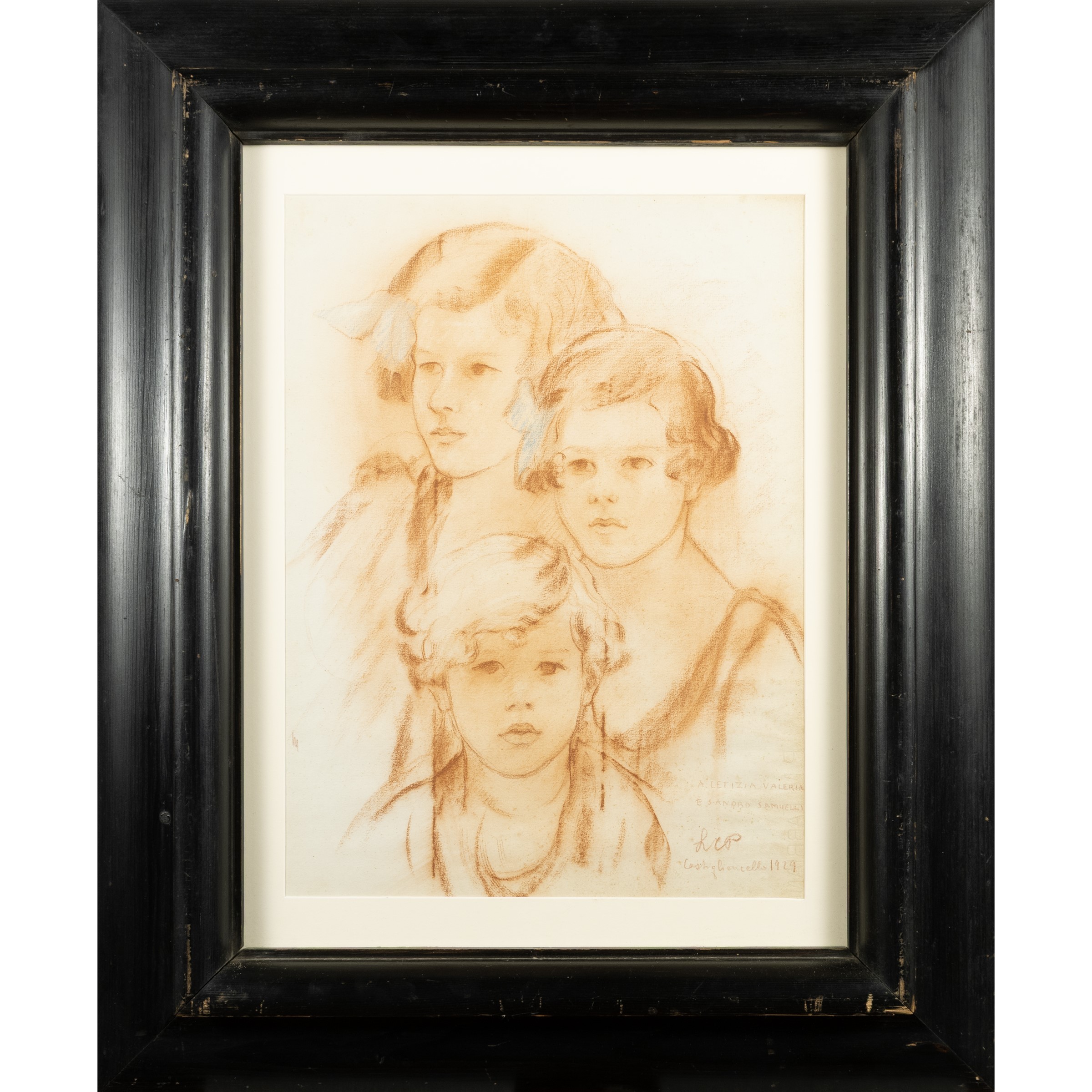 Leonetta Cecchi Pieraccini - Ritratti di Letizia, Valeria e Sandro Samuelli, 1929, sanguigna e pa...