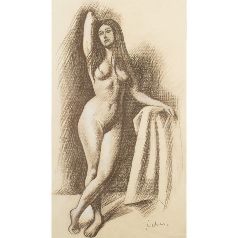 Gregorio Sciltian - Nudo femminile, carboncino e pastelli su carta