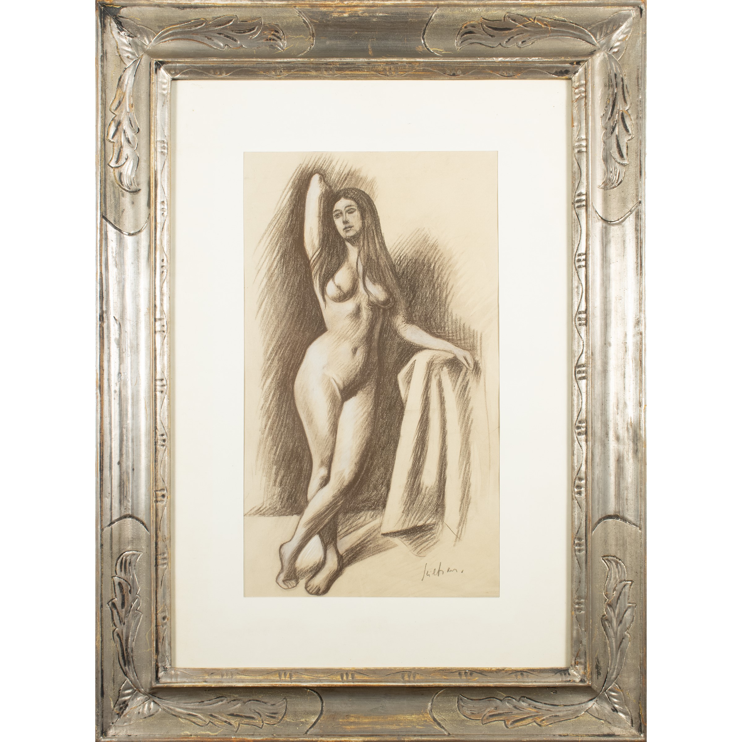 Gregorio Sciltian - Nudo femminile, carboncino e pastelli su carta
