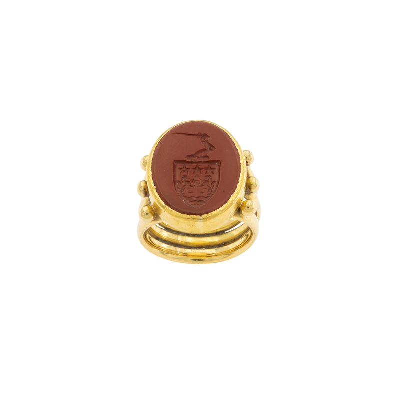 Massimo Maria Melis, Anello da sigillo in oro giallo 18kt con diaspro, Roma 1972