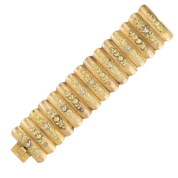Antico bracciale a fascia alta in oro rosa e giallo 18kt