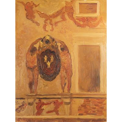 Intonaco romano, olio su masonite