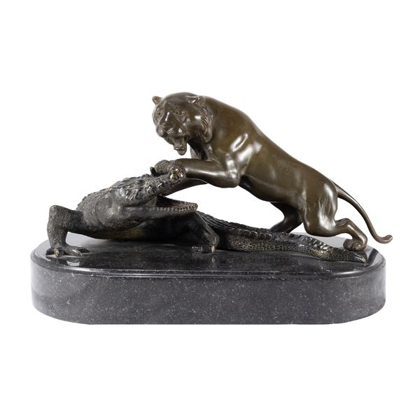 Gruppo scultoreo in bronzo patinato e marmo  (Francia, XIX Sec.)  - Asta FINE ART, MARMI ROMANI, DIPINTI ANTICHI E DEL XIX SECOLO - I - Colasanti Casa d'Aste