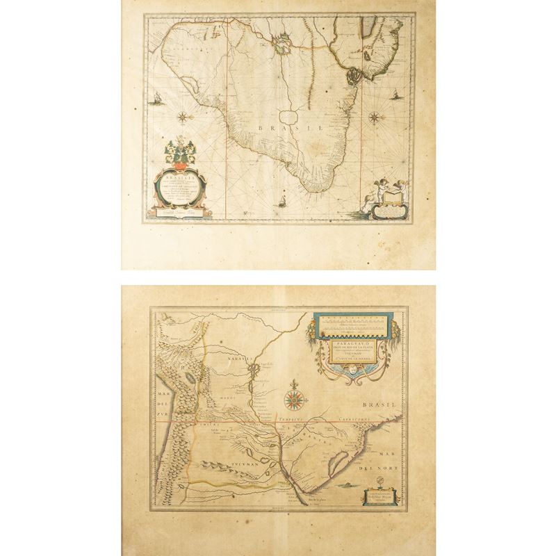 Willem Janszoon Blaeu, Paraguay e regioni adiacenti, incisione colorata all'acquerello