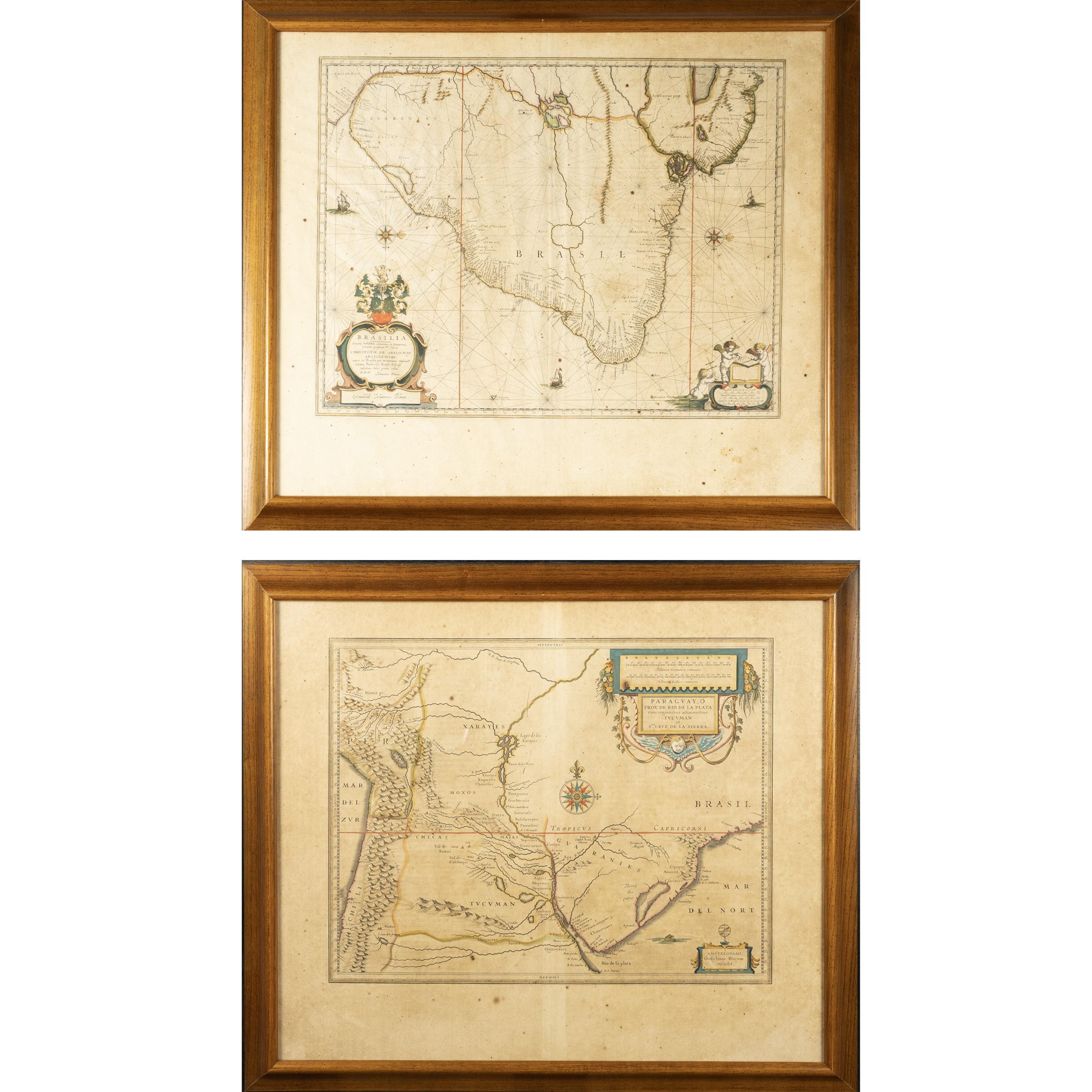 Willem Janszoon Blaeu, Paraguay e regioni adiacenti, incisione colorata all'acquerello