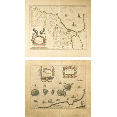 Willem Janszoon Blaeu, 'Fezzae et Marocchi Regna Africae Celeberrima', coppia di incisioni colora...