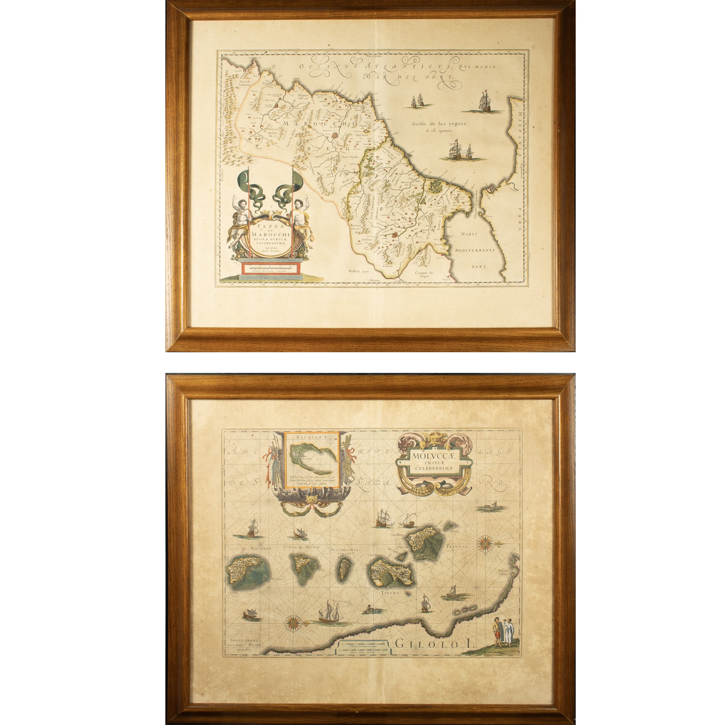 Willem Janszoon Blaeu, 'Fezzae et Marocchi Regna Africae Celeberrima', coppia di incisioni colora...