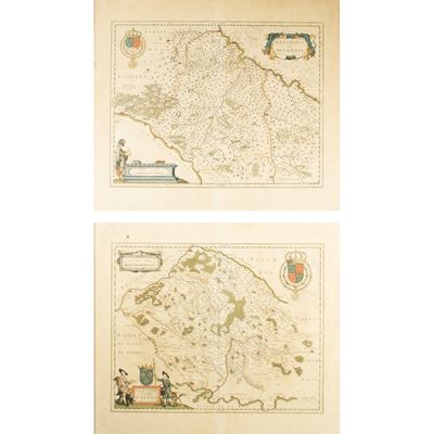 Willem Janszoon Blaeu, 'Gastinois et Senonois - Valesium Ducatus', coppia di incisioni colorate a...
