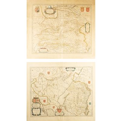Willem Janszoon Blaeu, "Vtrivs qve Castiliae nova defcriptio - Arragonia regnvm", incisioni color...