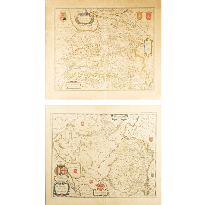 Willem Janszoon Blaeu, "Vtrivs qve Castiliae nova defcriptio - Arragonia regnvm", incisioni color...