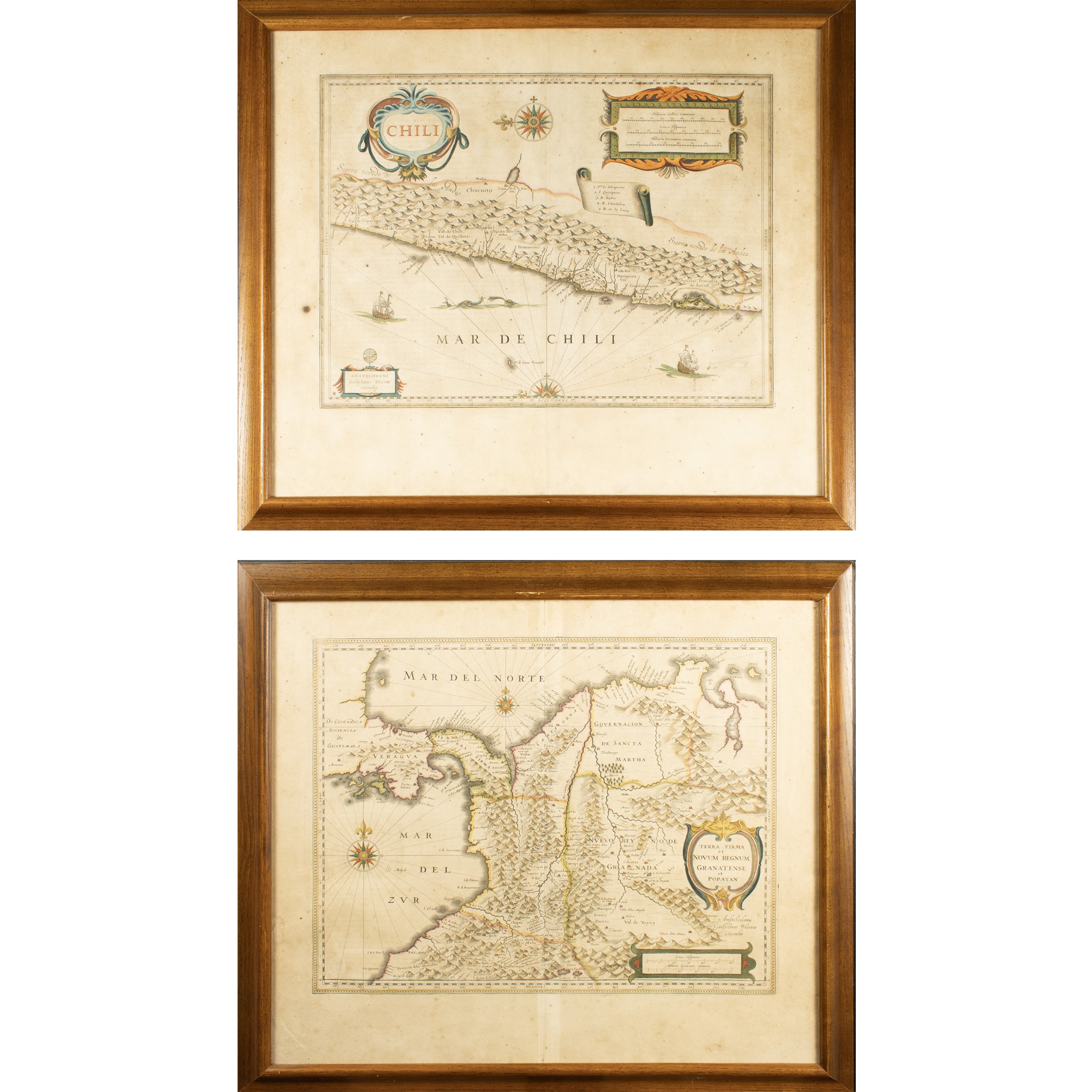Willem Janszoon Blaeu, Terra Firma et Novum Regnum Granatense et Popayan - Chili, coppia di incis...