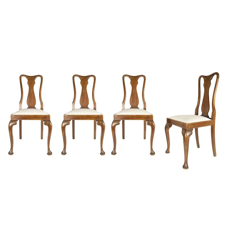 Sedie in stile Queen Anne, legno e tessuto