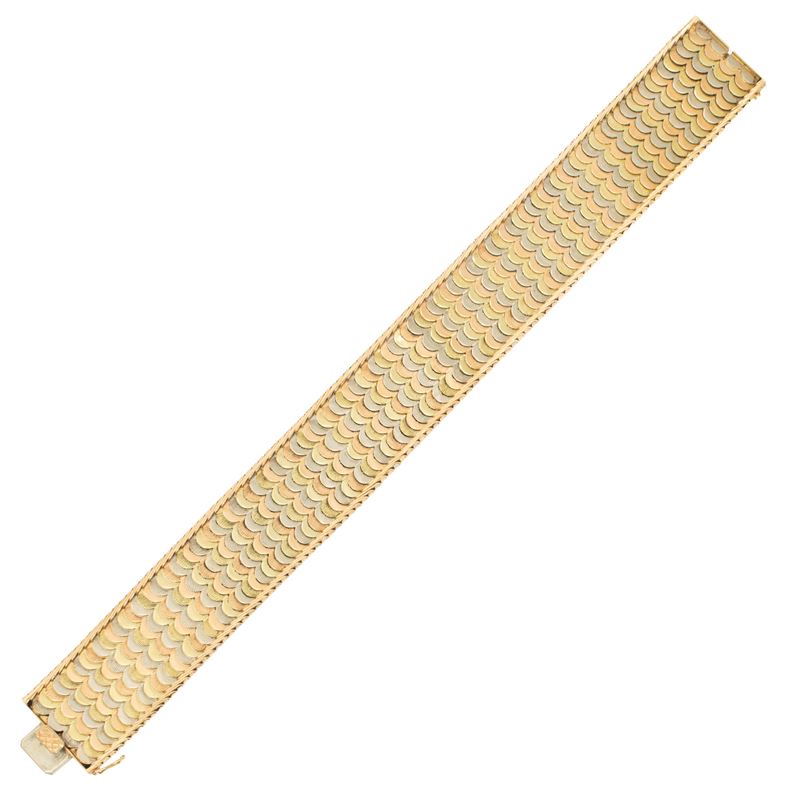 Bracciale a motivo di squame in oro a tre colori 18kt