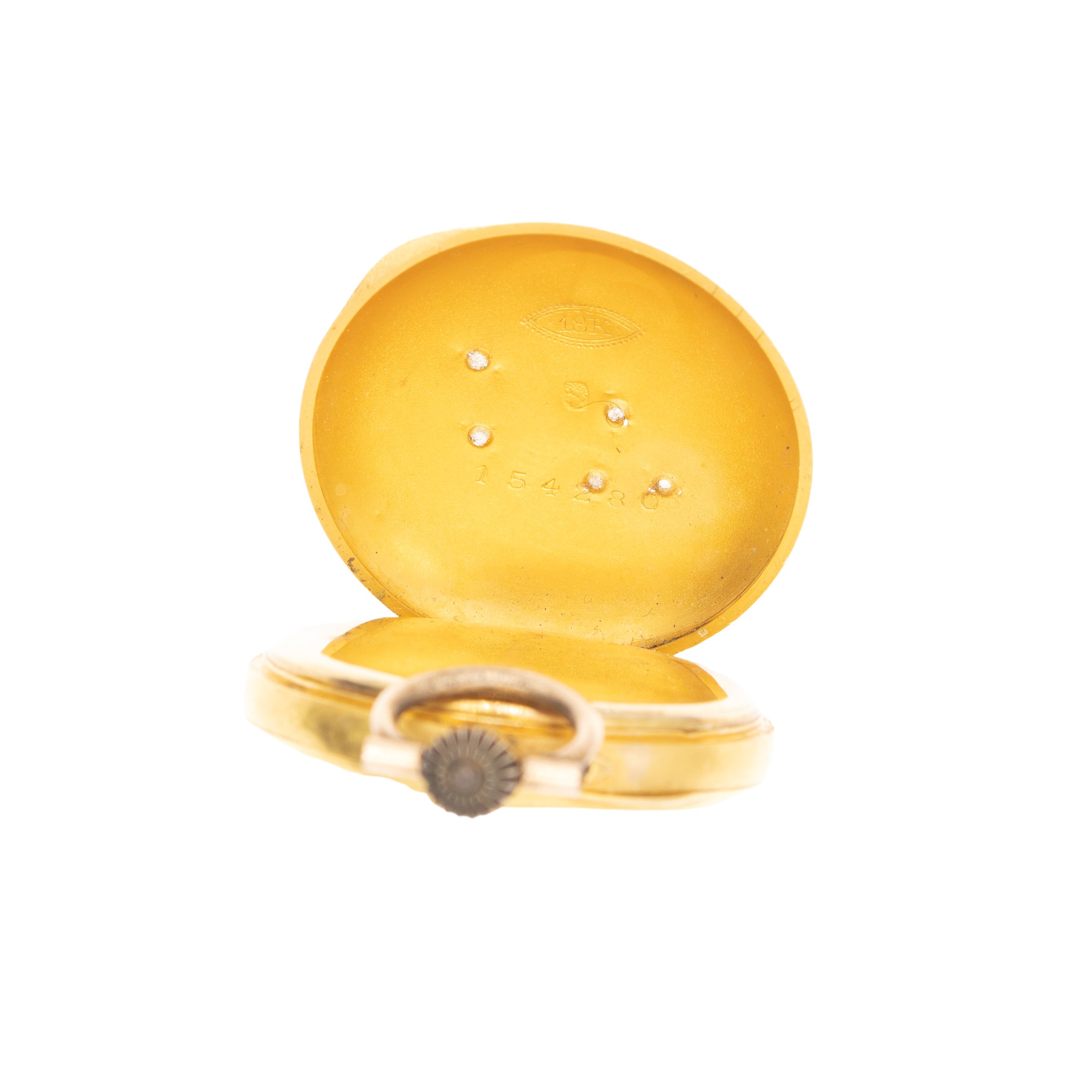 Spilla a fiocco da orologio, oro giallo 18 kt con diamante, primi '900