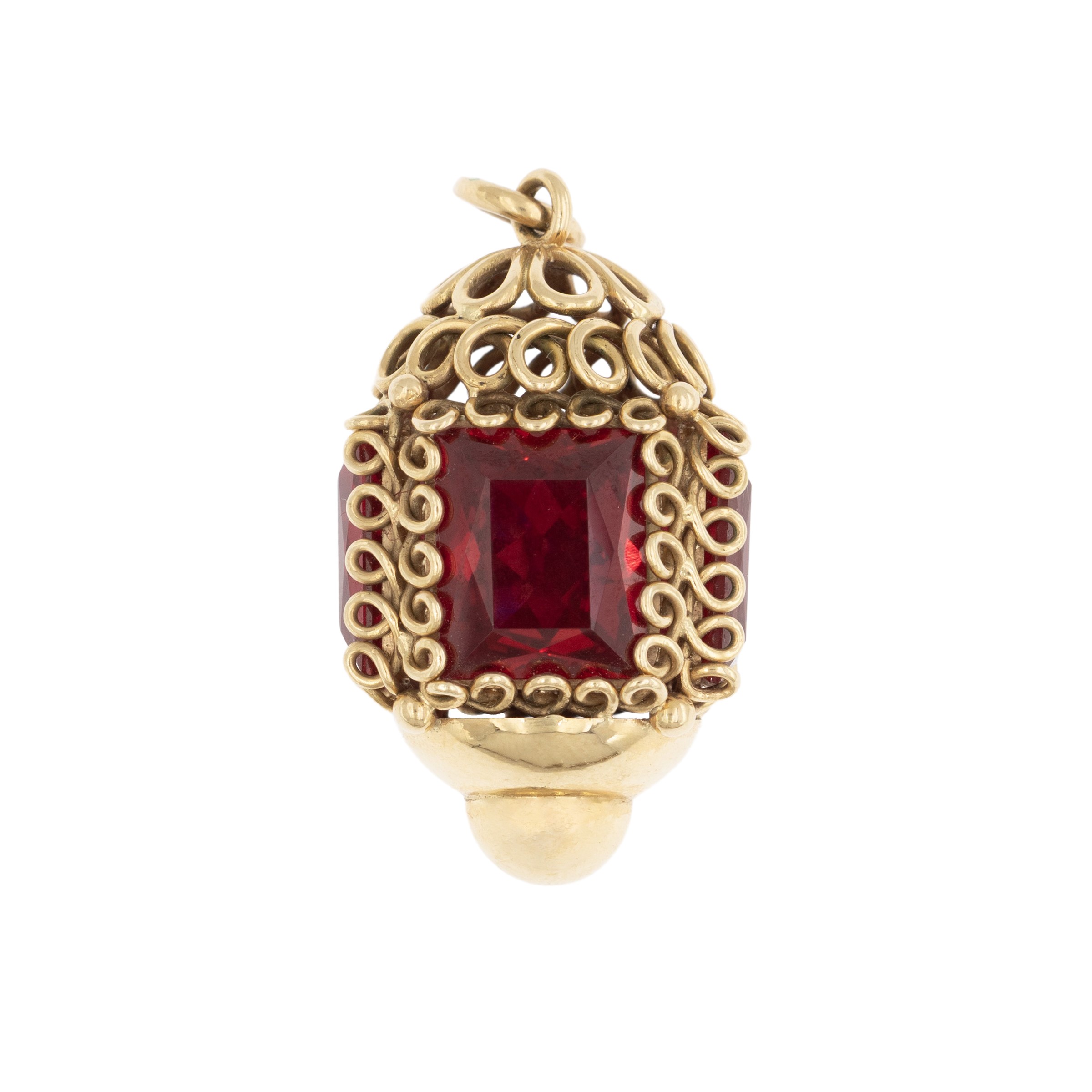 Pendente lanterna in oro giallo 18kt e spinello rosso