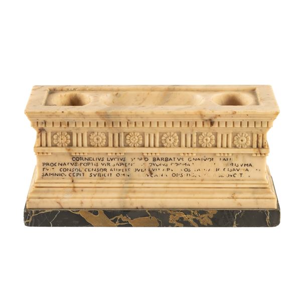Antique yellow marble inkwell