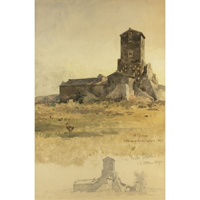 Enrico Coleman, Osteria di ponte Salaria, 1890, acquerello e matita su carta