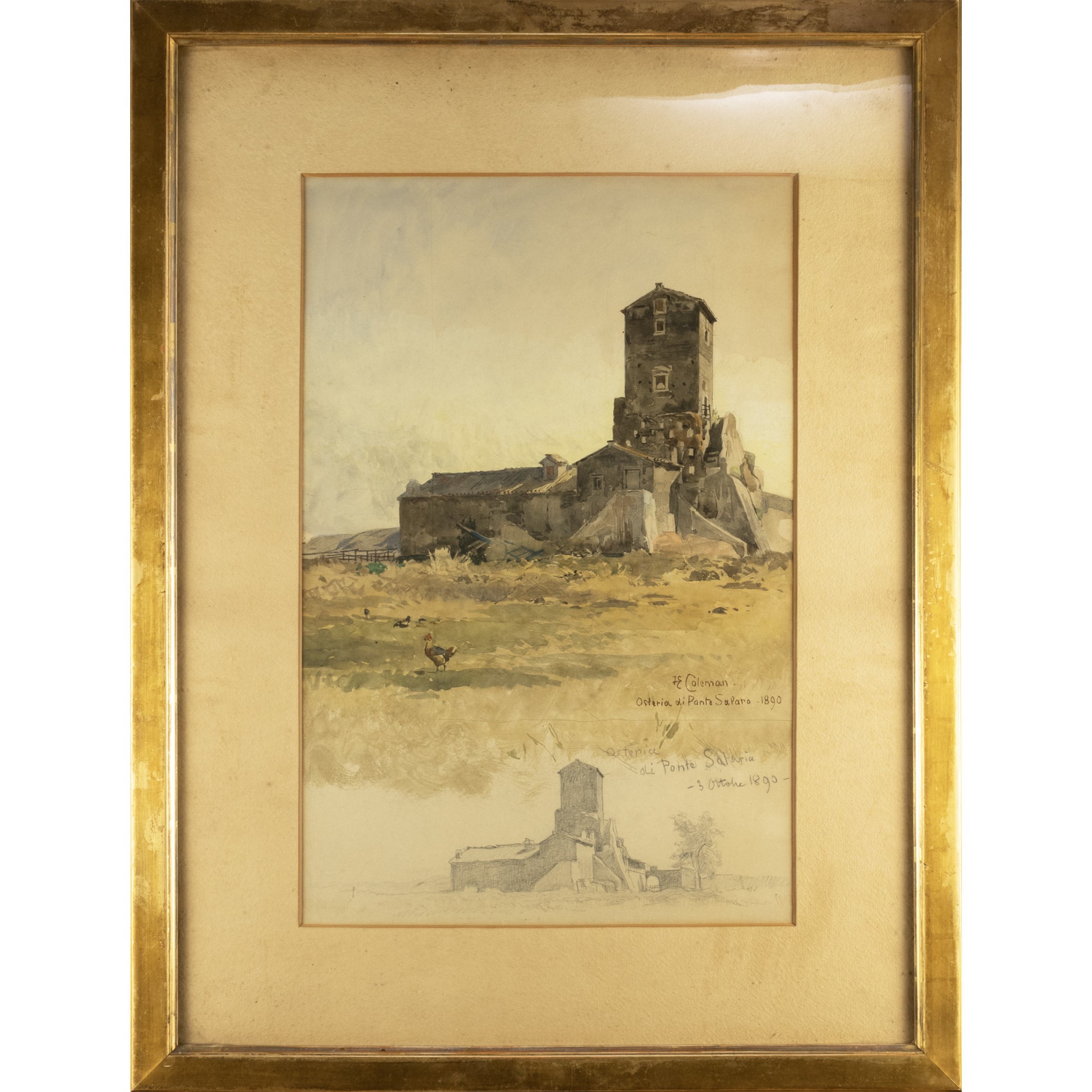 Enrico Coleman, Osteria di ponte Salaria, 1890, acquerello e matita su carta