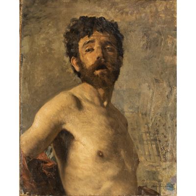 Pio Joris, Studio per il dipinto 'La Fuga di Papa Eugenio IV', olio su tela, 1883