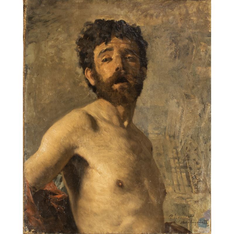 Pio Joris, Studio per il dipinto 'La Fuga di Papa Eugenio IV', olio su tela, 1883