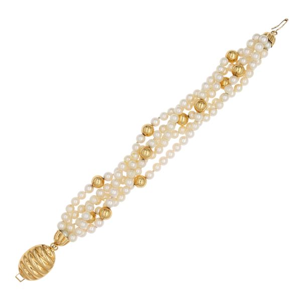18kt yellow gold and cultured pearls torchon bracelet  - Auction JEWELS AND WATCHES WEB LIVE - Colasanti Casa d'Aste