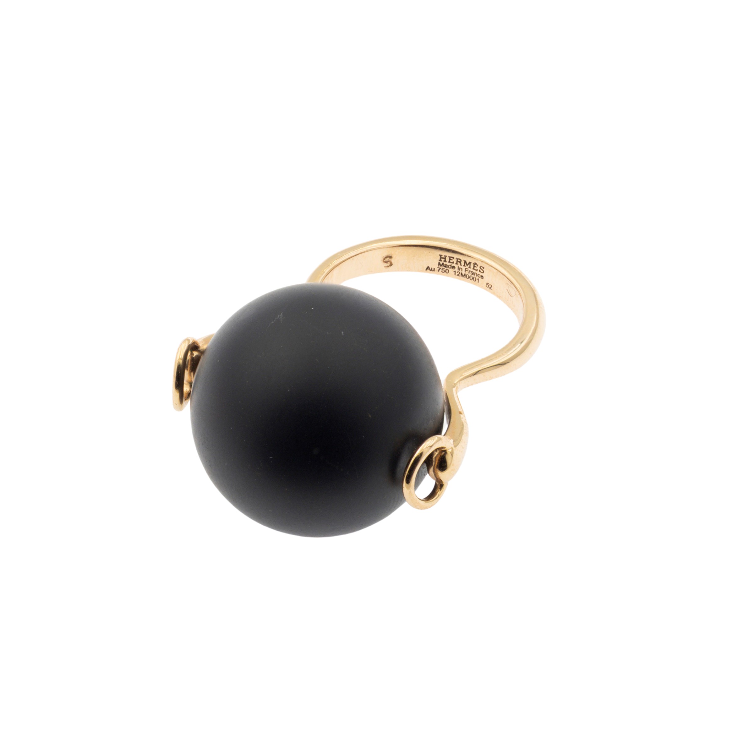 Hermès - Anello in oro rosa 18 kt con sfera girevole in ebano