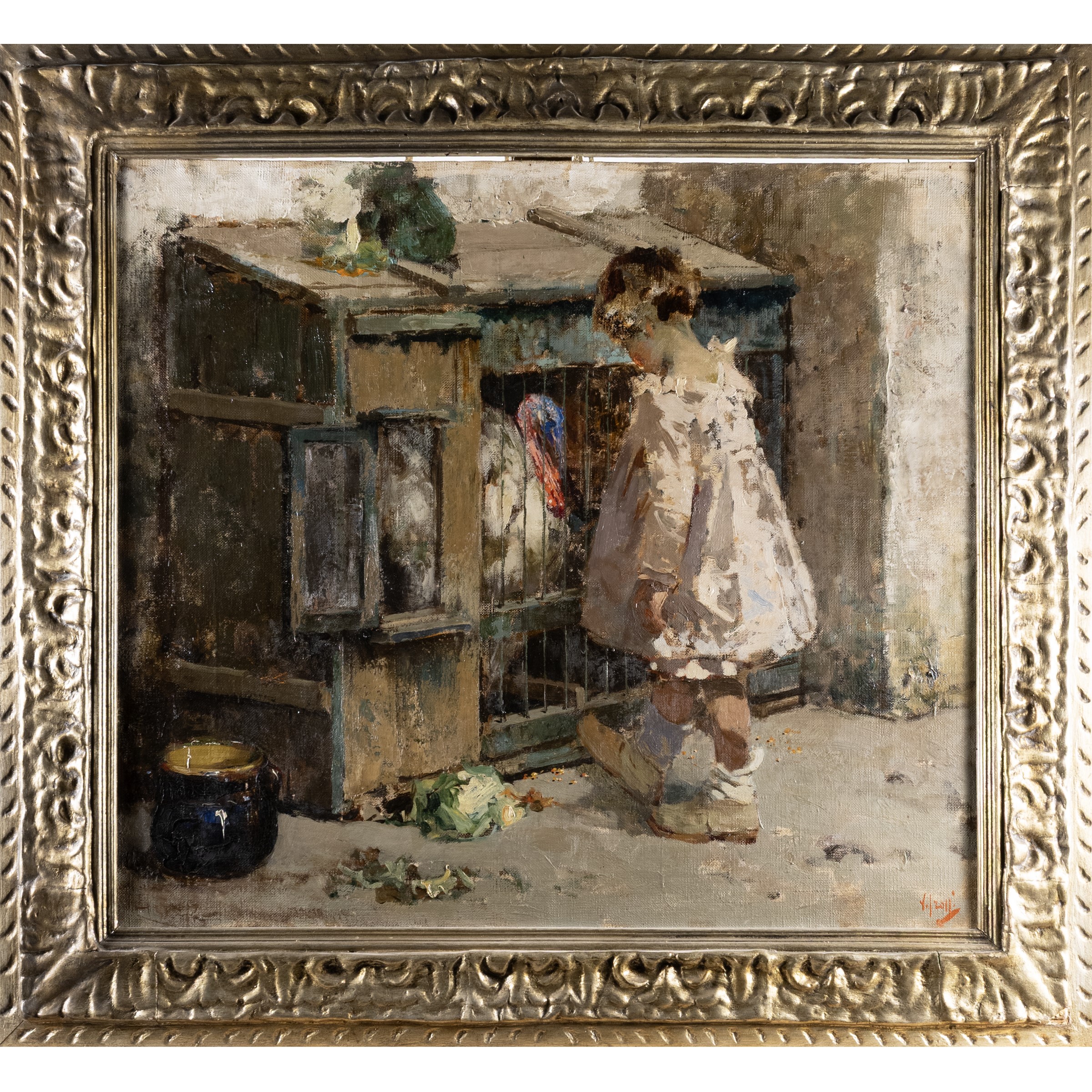 Vincenzo Irolli, Bambina con tacchino, olio su tela