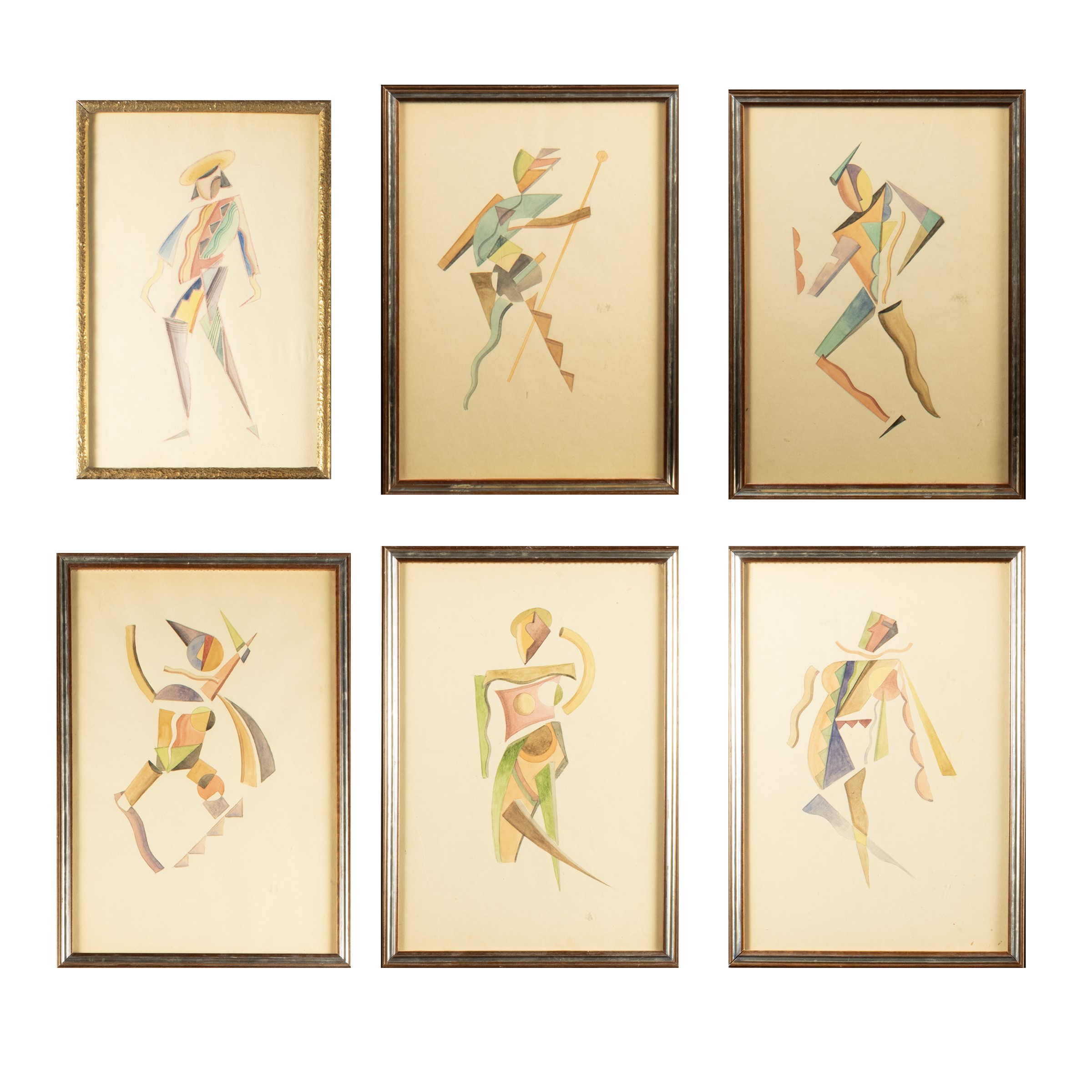 Artista anonimo, Figure stilizzate in costume, sei acquerelli