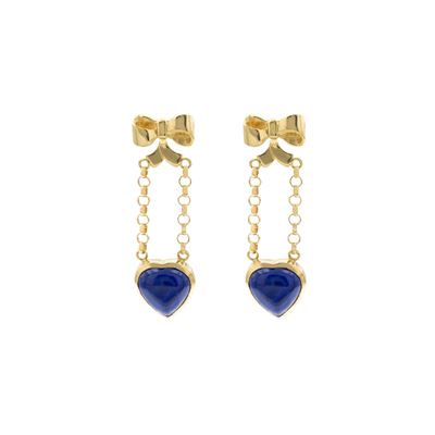 Orecchini pendenti, oro giallo 18 kt con cuori in lapislazzulo