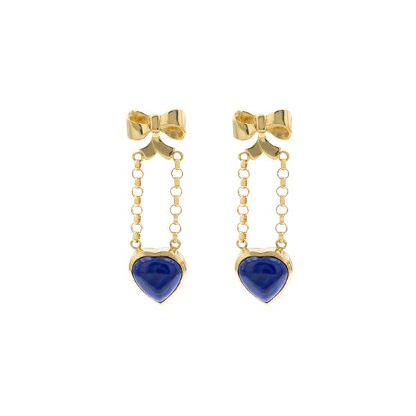 18kt yellow gold pendant earrings with lapis lazuli hearts