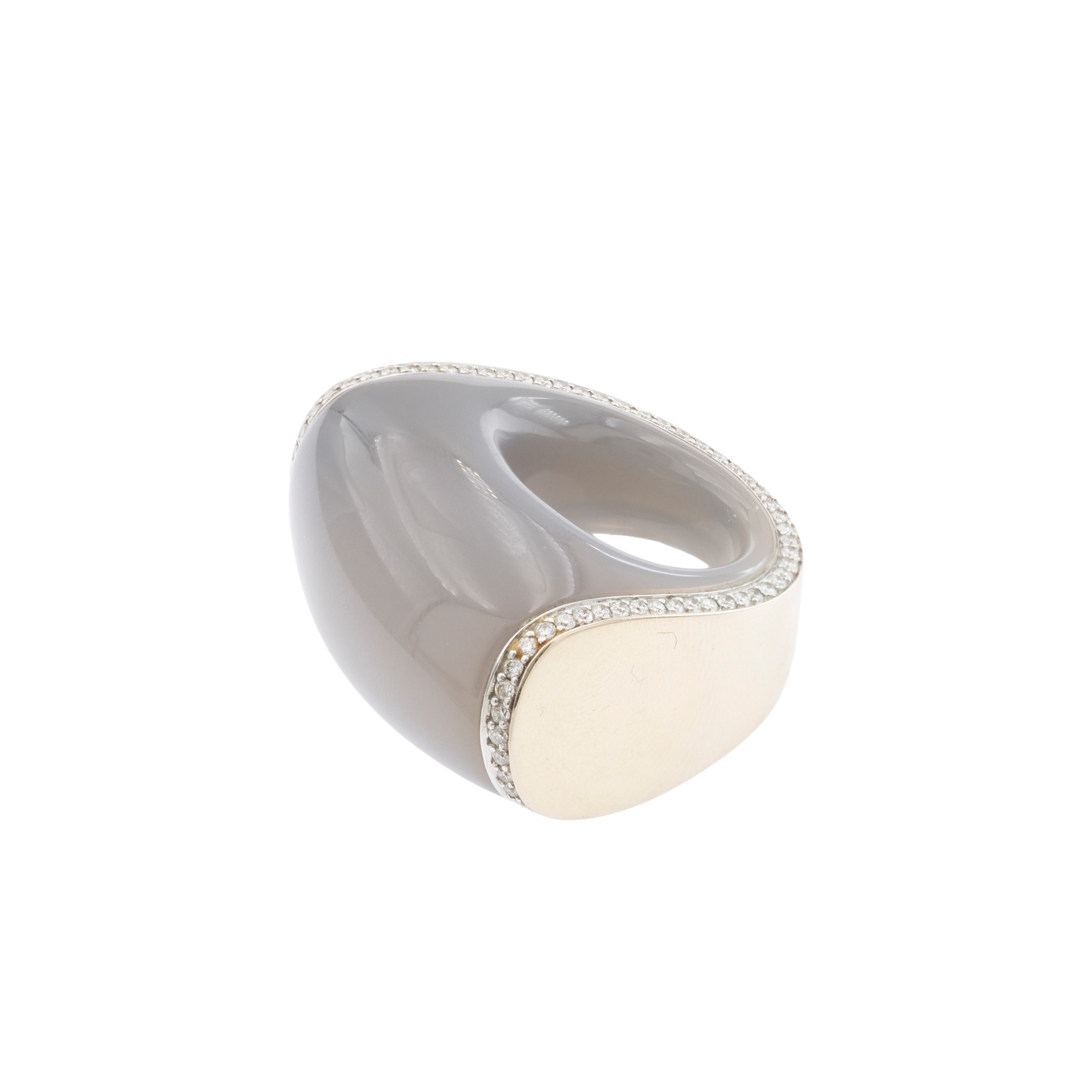Vhernier - Anello in oro a due colori con calcedonio e diamanti
