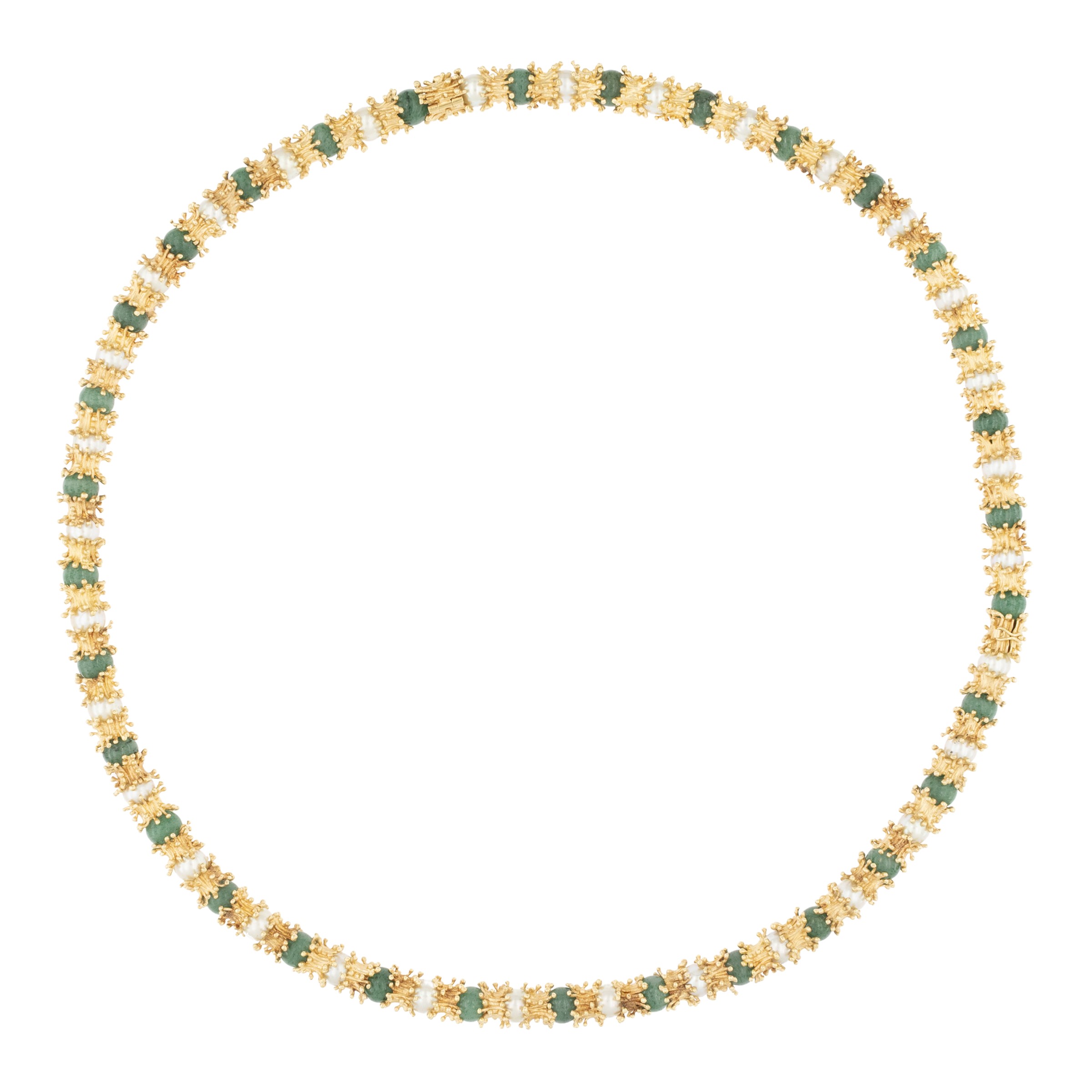 Demi parure in oro giallo 18kt con perle coltivate e boulles in giada nefrite