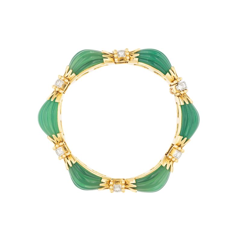 bracciale in oro giallo 18kt crisoprasio verde e diamanti