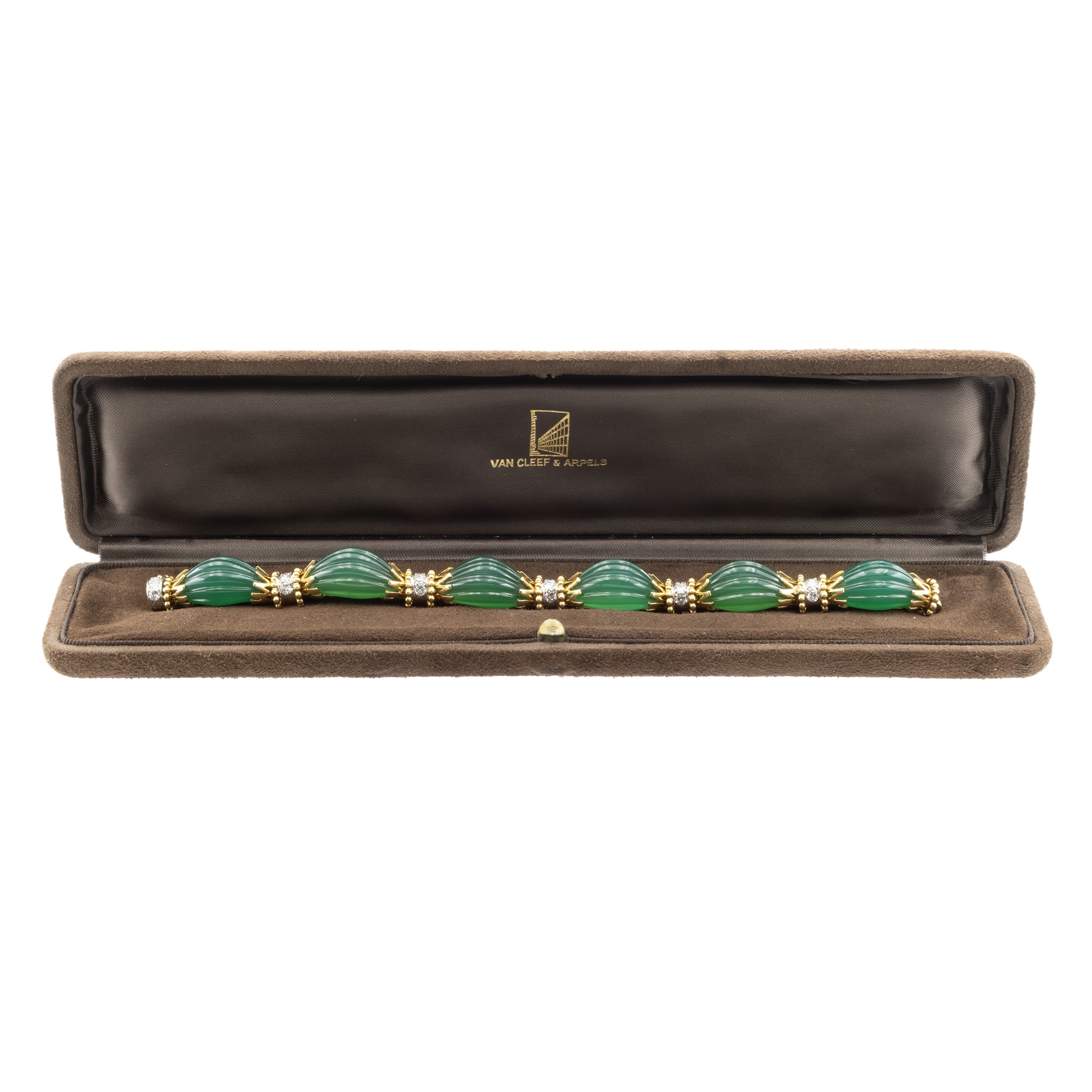 bracciale in oro giallo 18kt crisoprasio verde e diamanti