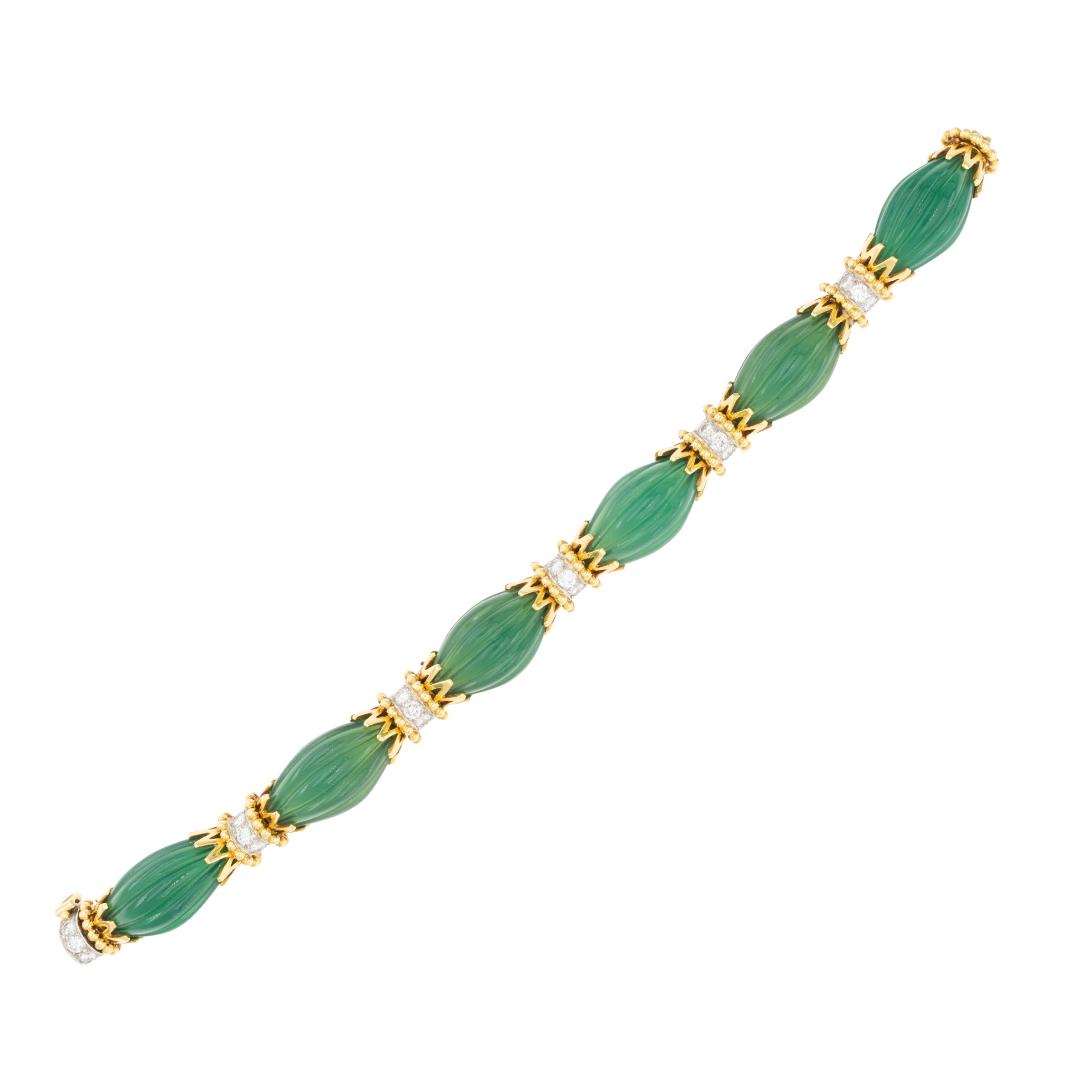 bracciale in oro giallo 18kt crisoprasio verde e diamanti
