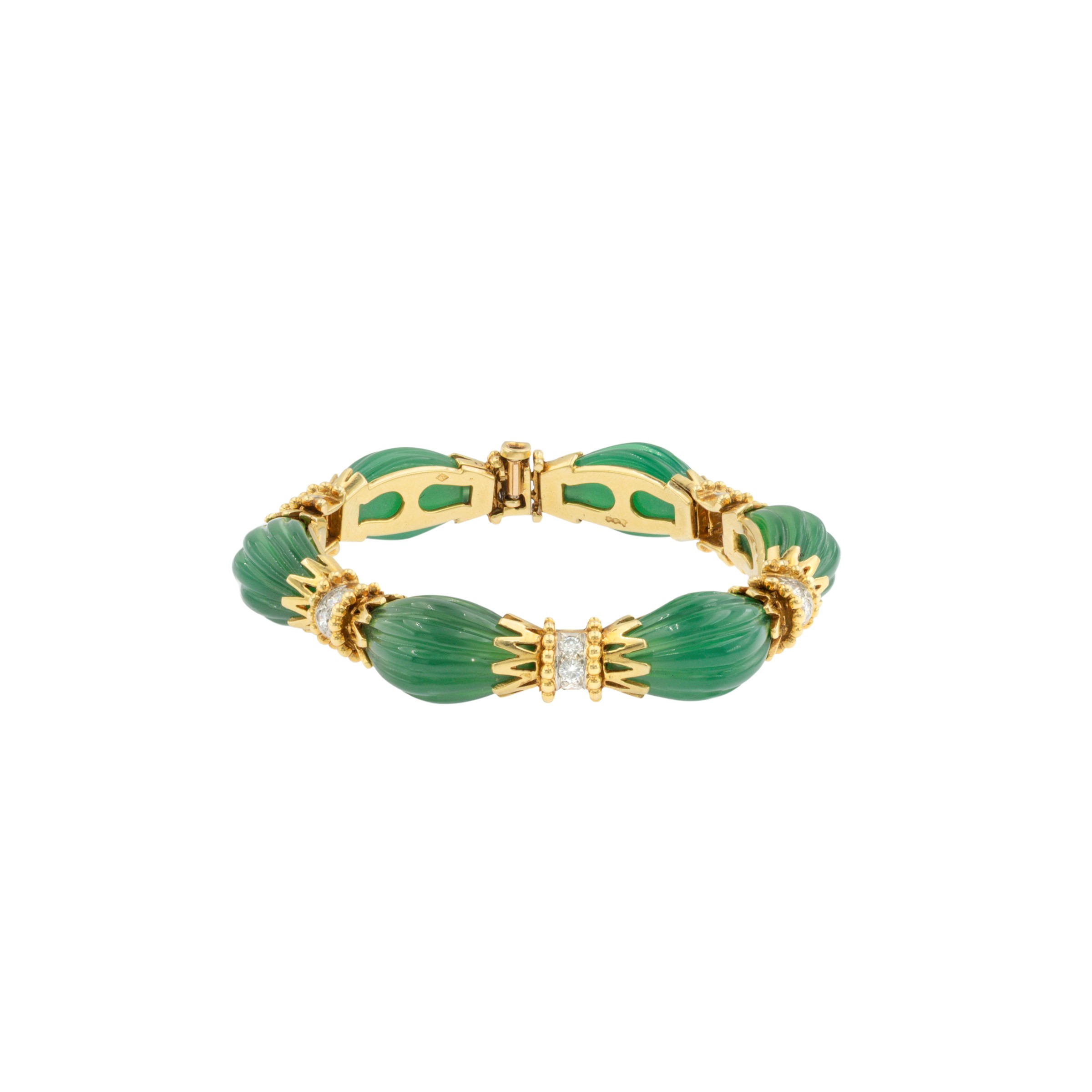 bracciale in oro giallo 18kt crisoprasio verde e diamanti