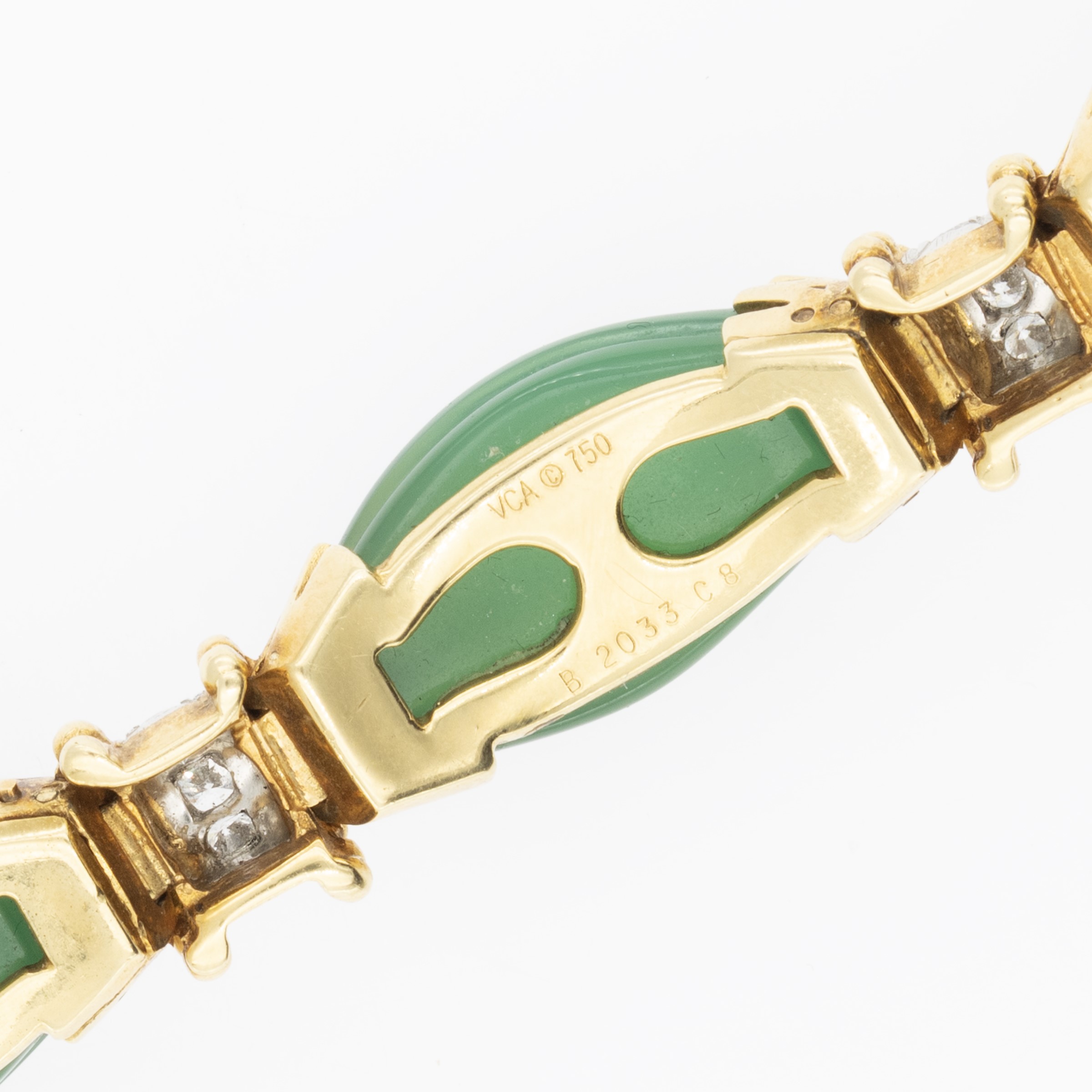 bracciale in oro giallo 18kt crisoprasio verde e diamanti