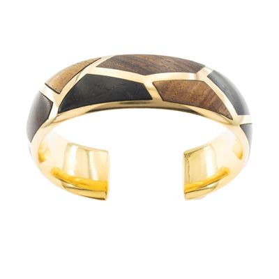 Bracciale a manetta in oro giallo 18kt con sezioni in legno