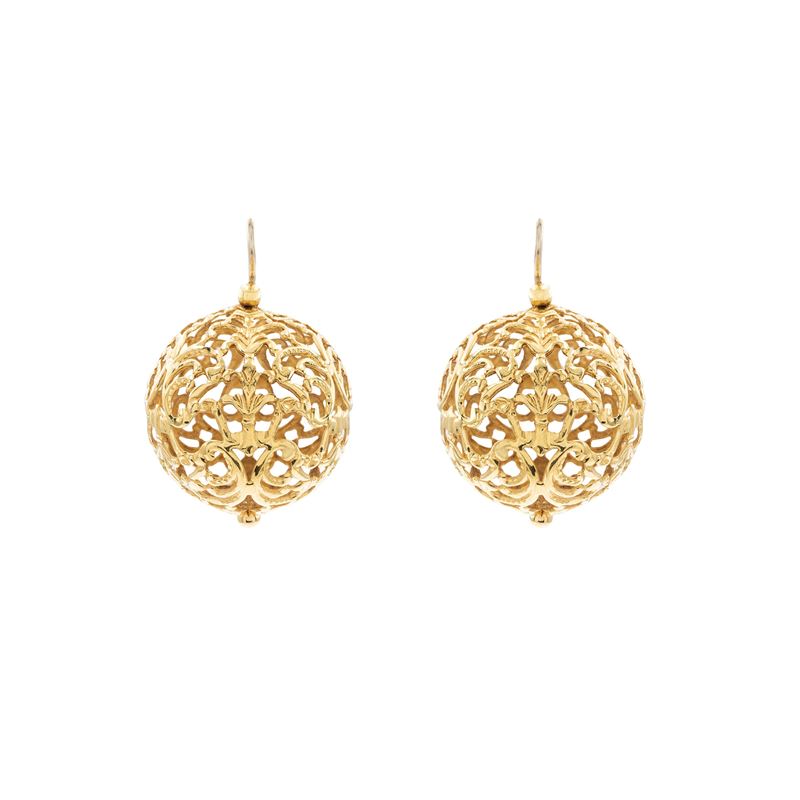 Orecchini boules pendenti in oro giallo 18 kt, lunghezza 4 cm