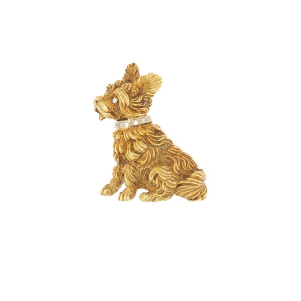 Spilla cagnolino in oro giallo 18kt  - Asta GIOIELLI E OROLOGI - Colasanti Casa d'Aste