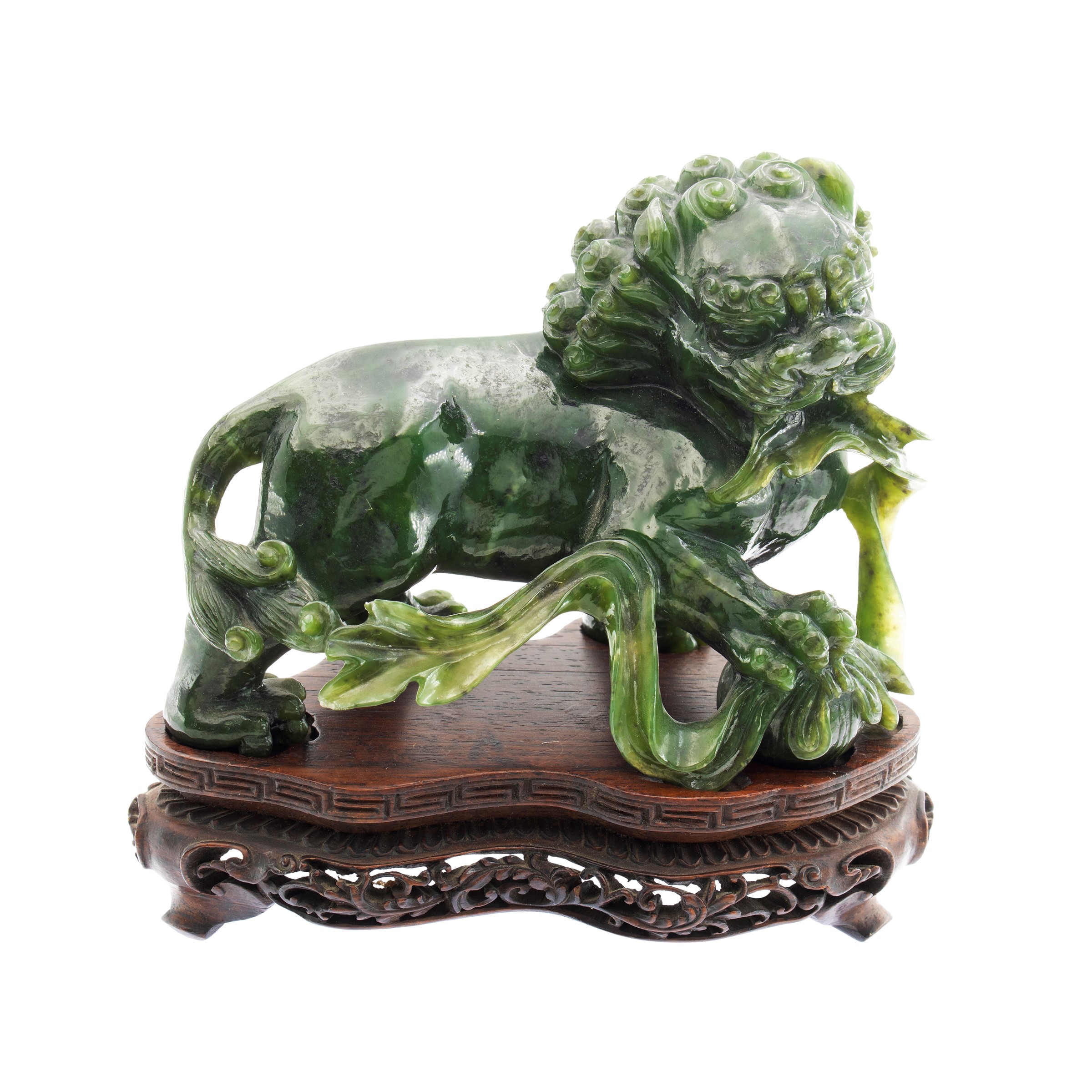 Coppia di sculture in giada spinacio