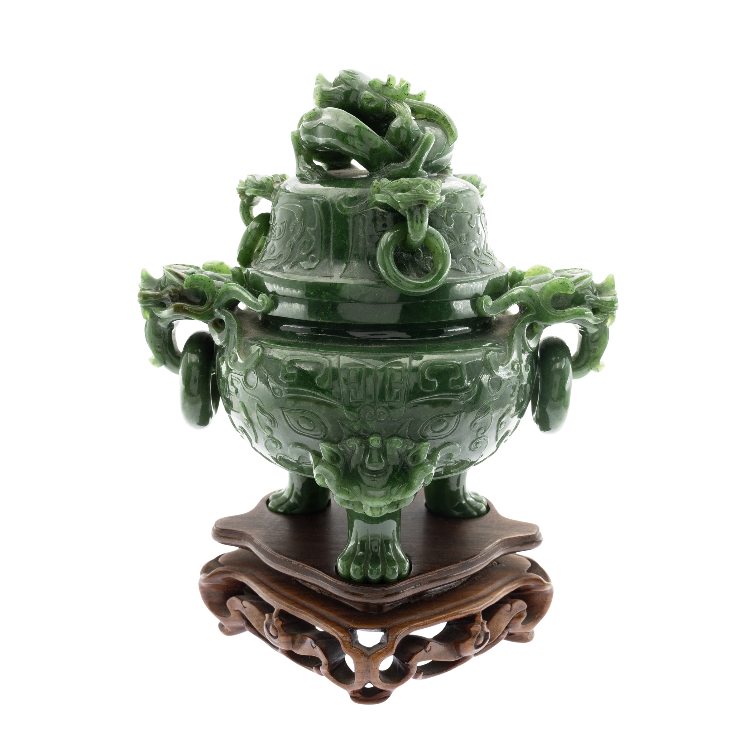 Incensiere a tripode in giada spinacio