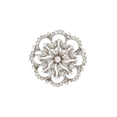 Spilla a Motivo Floreale in Oro Bianco 18kt e Diamanti