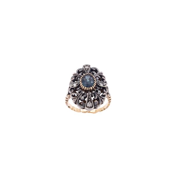 Antique 14kt yellow gold, sapphire silver and diamonds ring  - Auction JEWELS AND WATCHES WEB LIVE - Colasanti Casa d'Aste